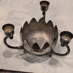FB Rogers Italy Lotus silver plated brass candelabra candle holder